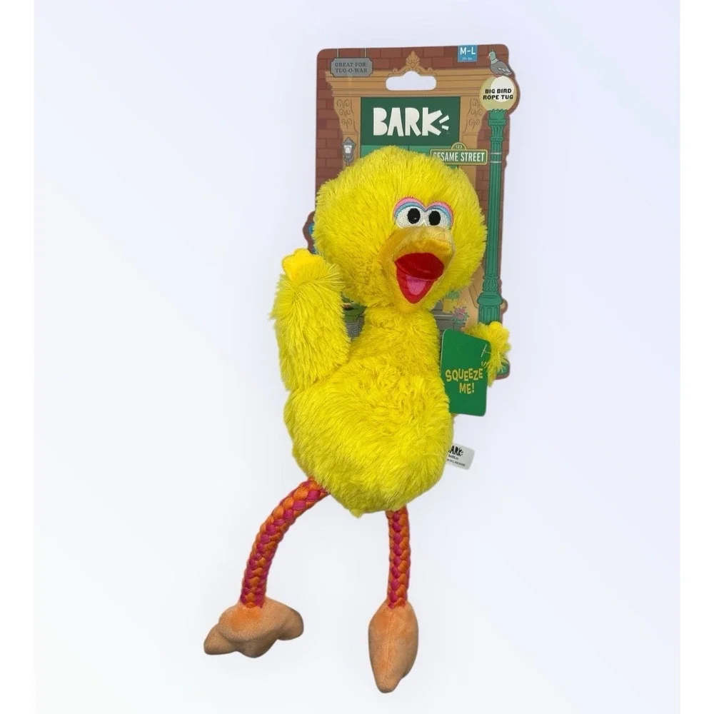 BIG BIRD BARK BOX DOG TOY TUG ROPE SQUEAKY NEW!!